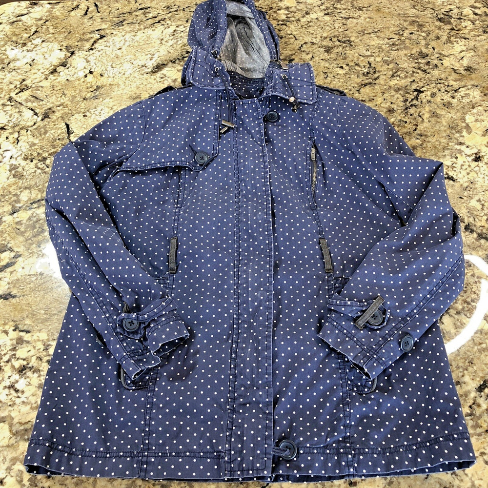 Size Small Tommy Hilfiger Womens Jacket Blue W/ White Polka Dots Hooded CN